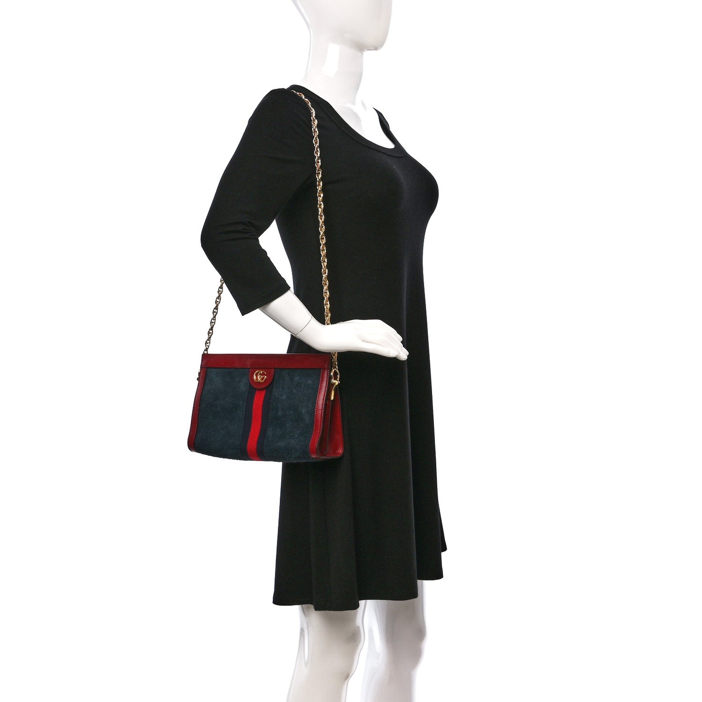 Suede Calfskin Web Small Ophidia Chain Shoulder Bag New Blue Romantic Cherry