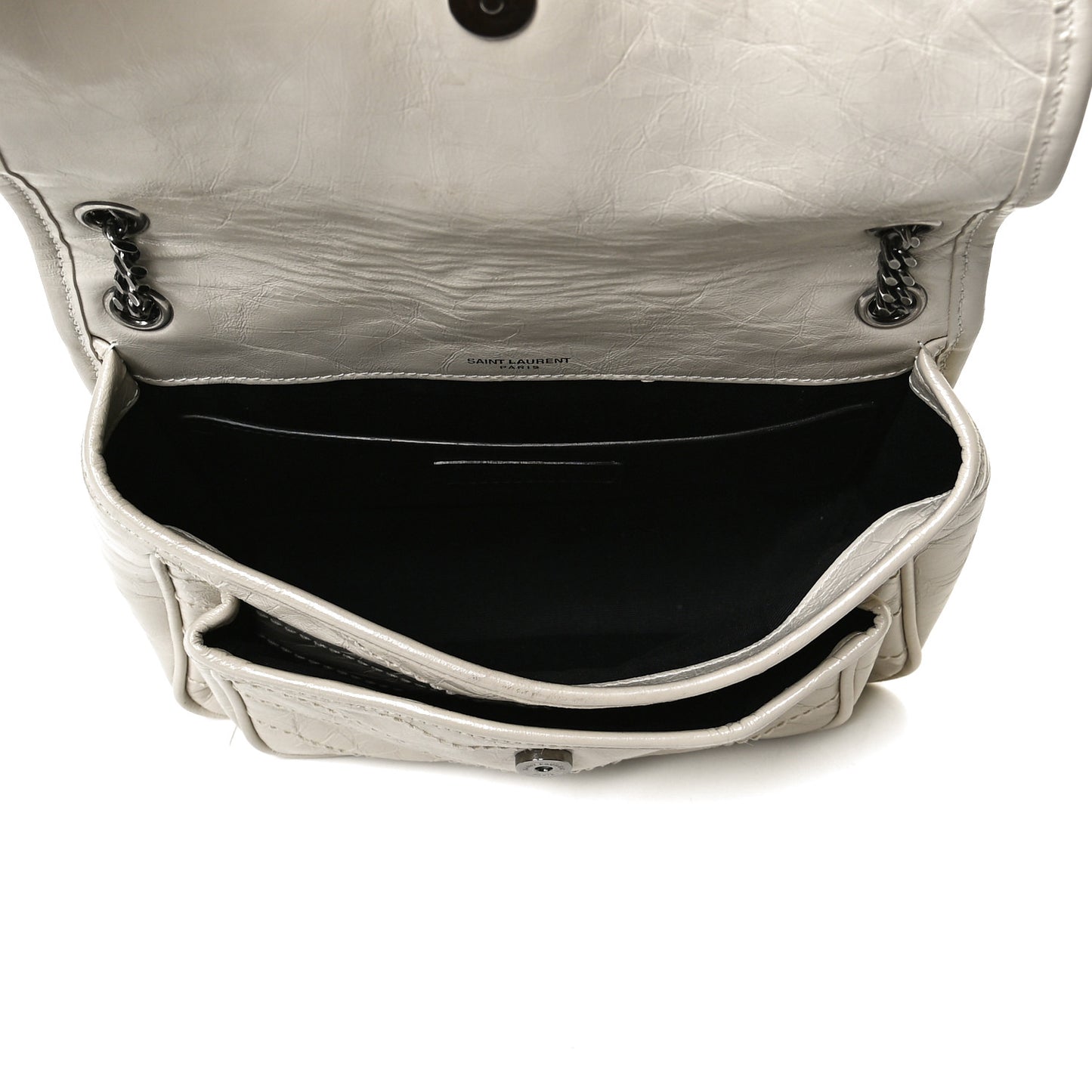 Crinkled Calfskin Matelasse Monogram Baby Niki Chain Satchel Light Natural