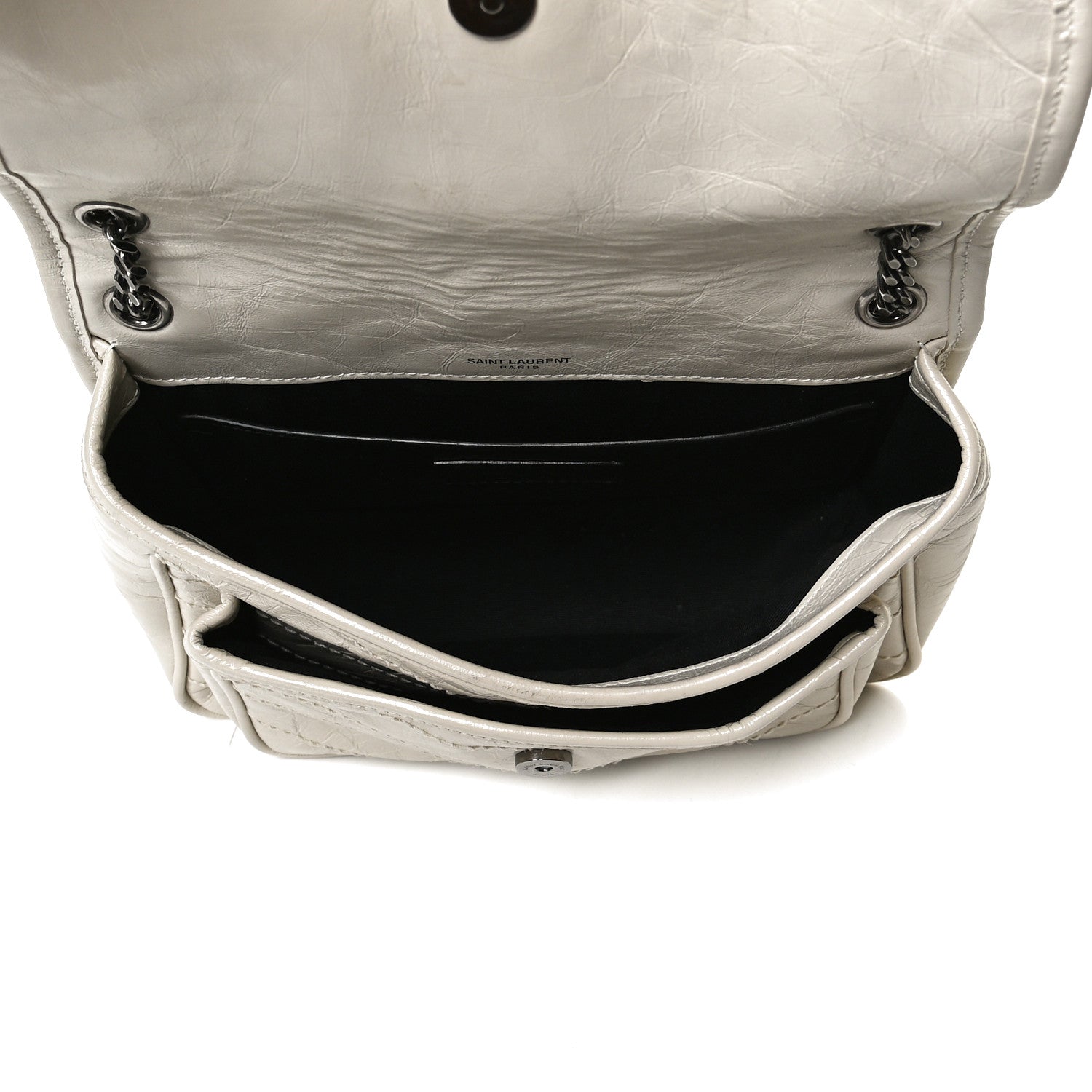 Saint Laurent Crinkled Calfskin Matelasse Monogram Baby Niki Chain Satchel Light Natural 4 of 16