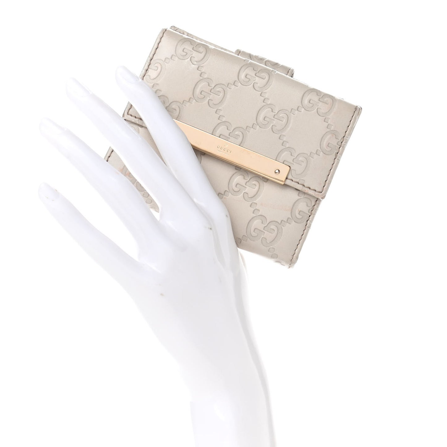 Guccissima Margaux Calfskin Metal Bar Compact Wallet Mystic White