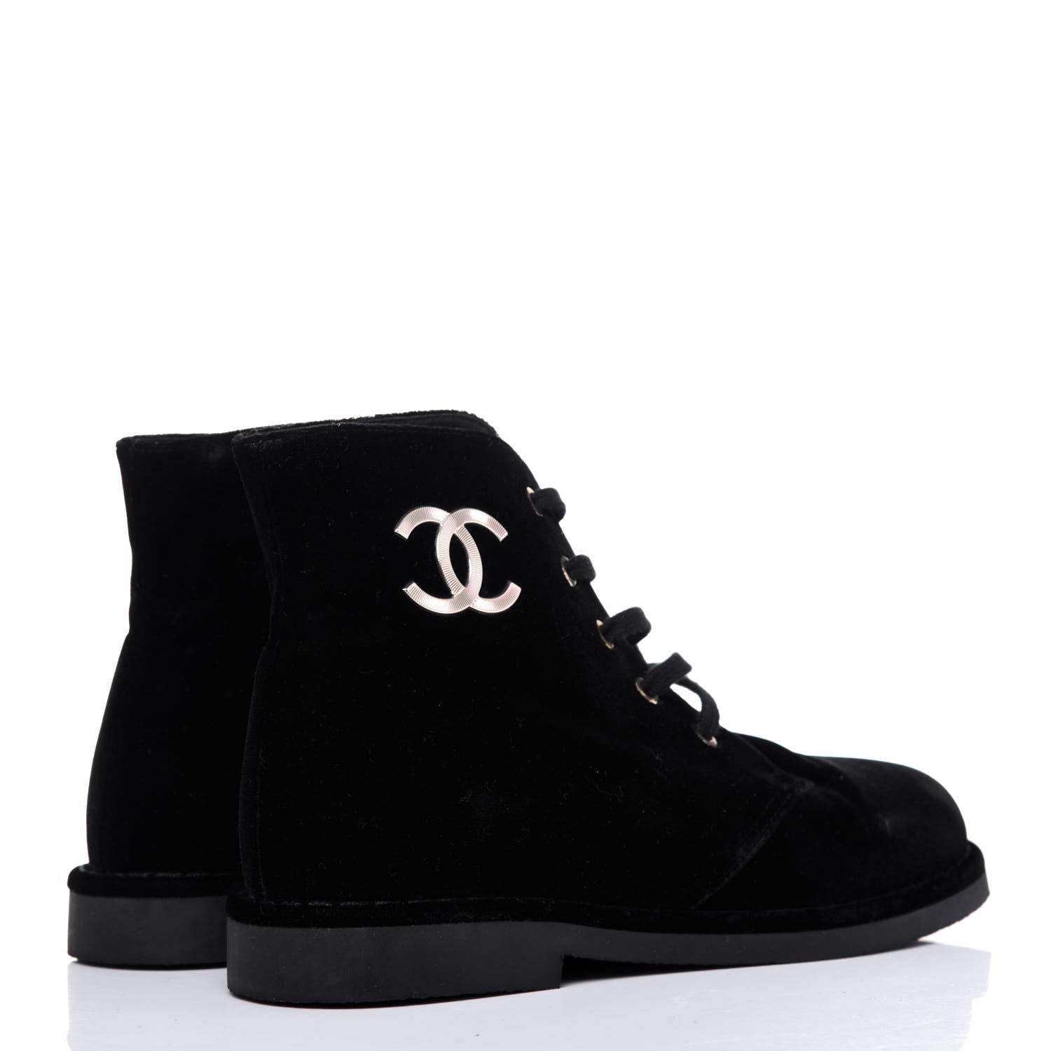 Chanel Velvet CC Lace Up Boots 36.5 Black 4 of 13