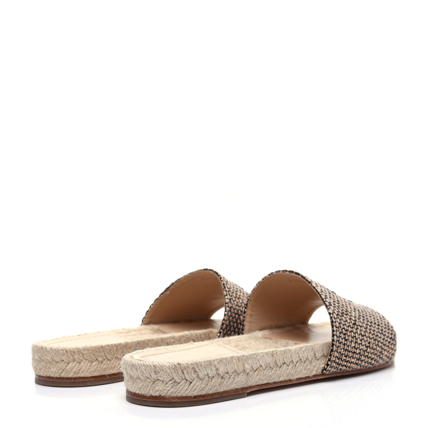 Chanel Metallic Tweed CC Espadrille Slip On Sandals 37 Beige Black 3 of 11
