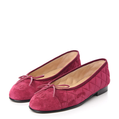 Chanel Suede Calfskin Quilted Cap Toe CC Ballerina Flats 35 Dark Pink 3 of 9