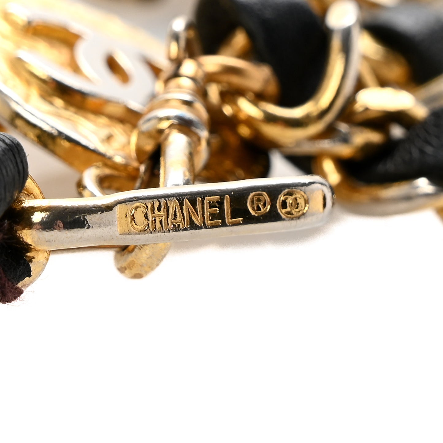 Lambskin Chain CC Medallion Belt Black Gold