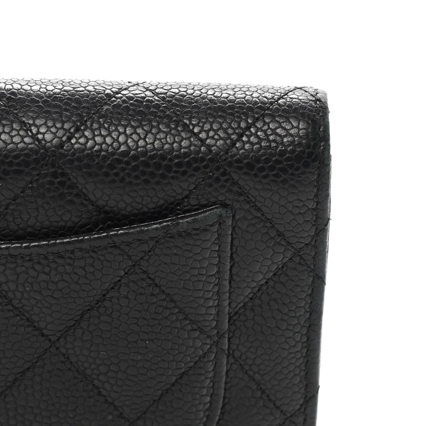 Caviar Quilted Large Gusset Flap Wallet Black