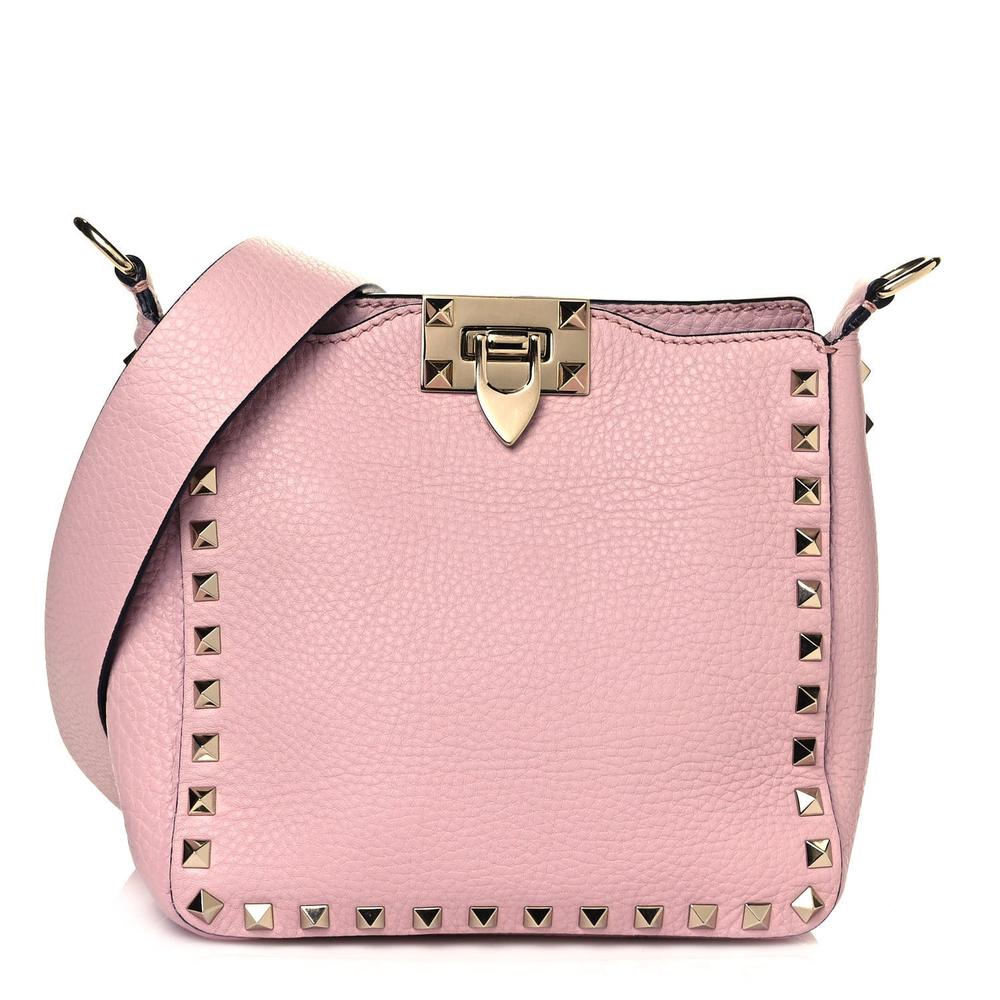 Pebbled Calfskin Mini Rockstud Flip-Lock Messenger Bag Water Rose