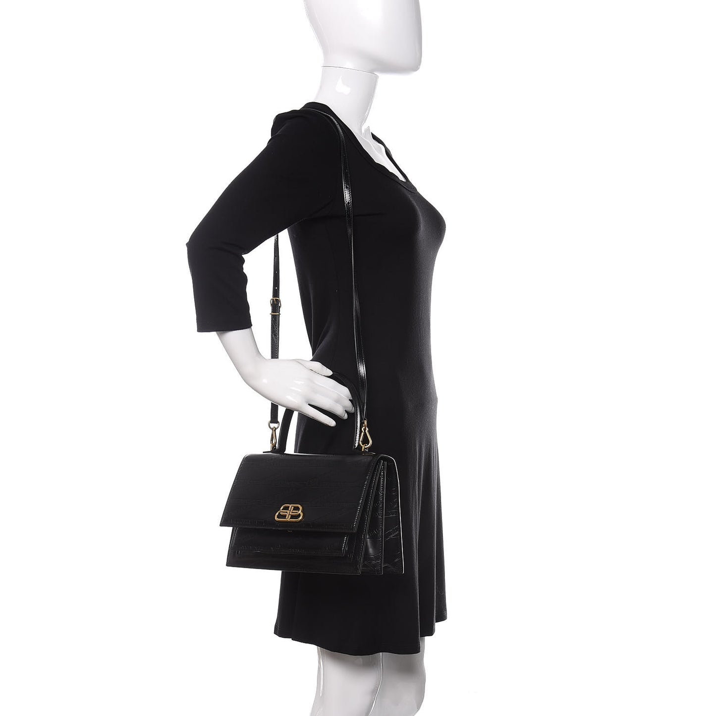 Calfskin Losange Monogram Embossed Medium Sharp Top Handle Bag Black