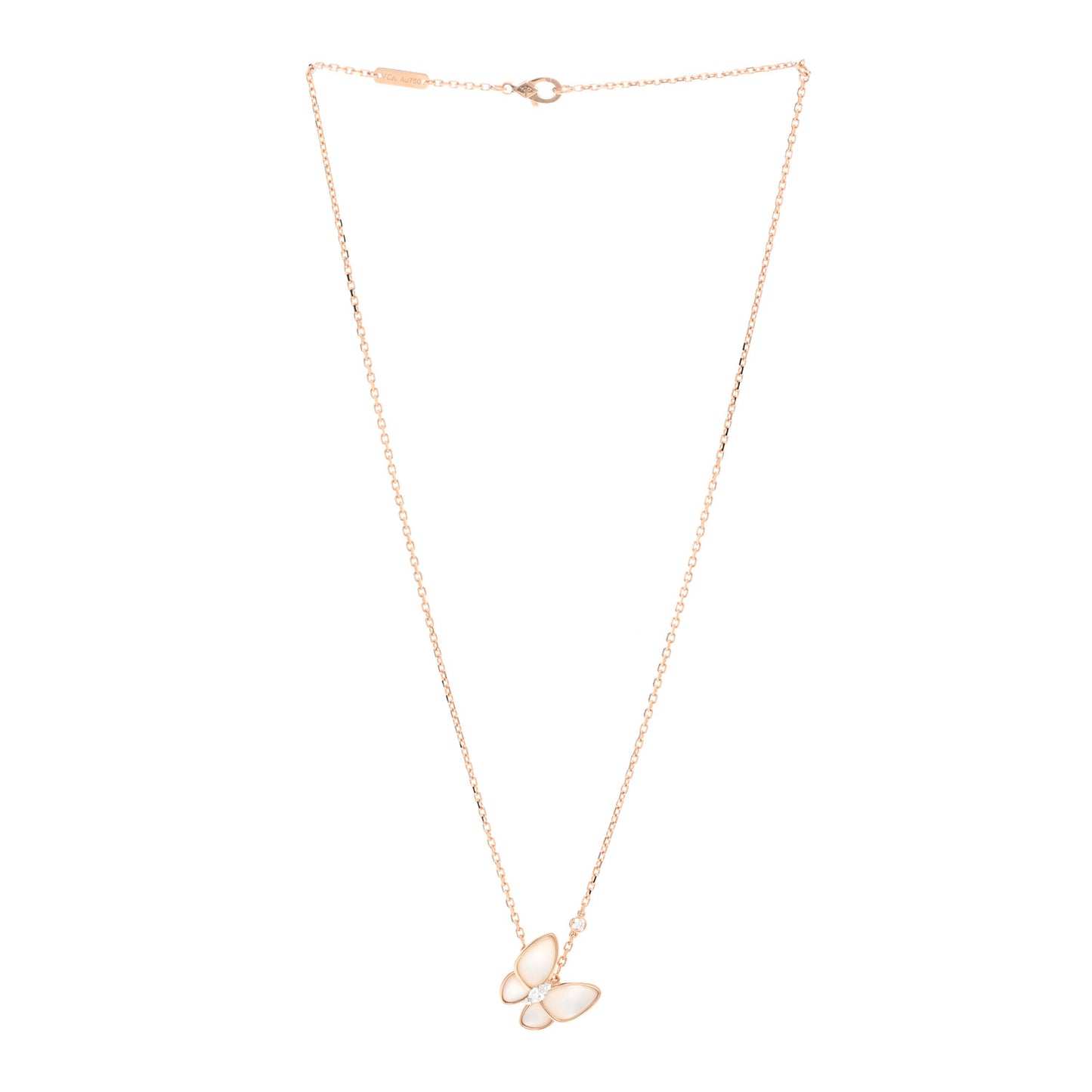 18K Rose Gold Diamond Mother of Pearl Two Butterfly Pendant Necklace