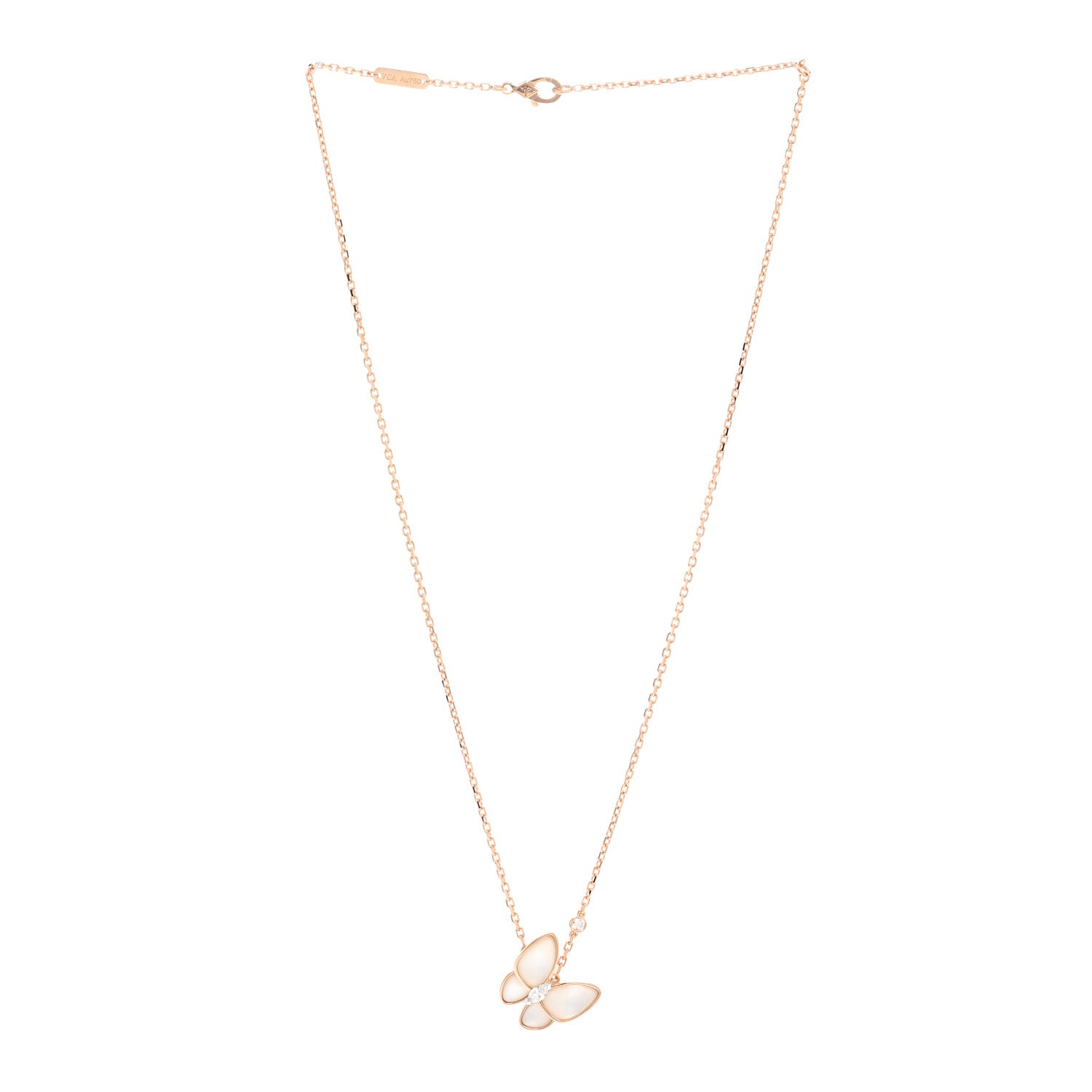Van Cleef & Arpels 18K Rose Gold Diamond Mother of Pearl Two Butterfly Pendant Necklace 3 of 5