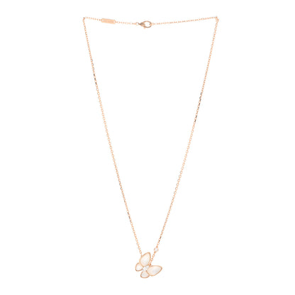 Van Cleef & Arpels 18K Rose Gold Diamond Mother of Pearl Two Butterfly Pendant Necklace 3 of 5