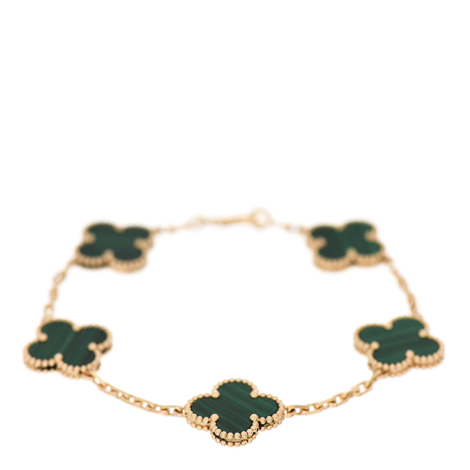 Van Cleef & Arpels 18K Yellow Gold Malachite 5 Motifs Vintage Alhambra Bracelet 1 of 6