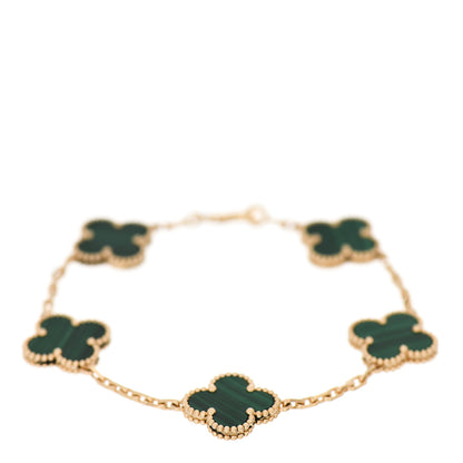 Van Cleef & Arpels 18K Yellow Gold Malachite 5 Motifs Vintage Alhambra Bracelet 1 of 6
