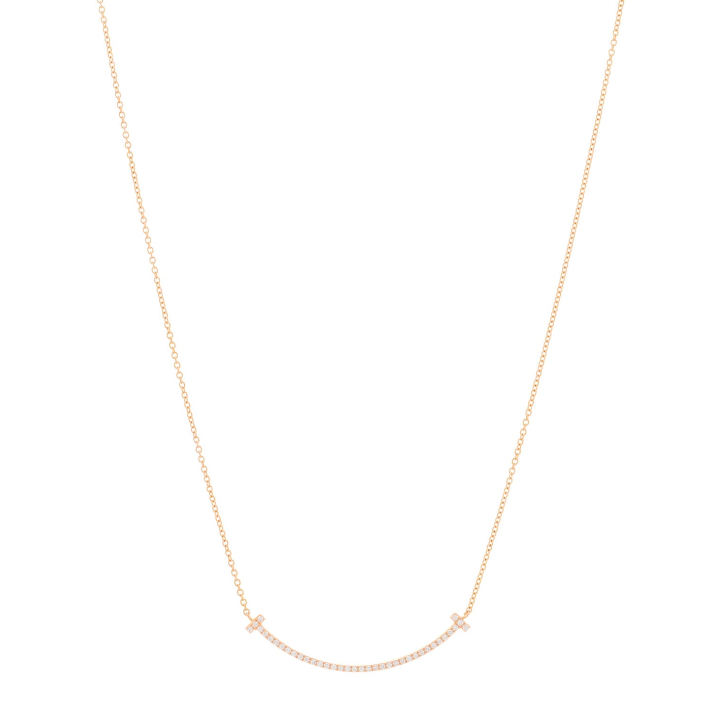 18K Rose Gold Diamond Small T Smile Pendant Necklace