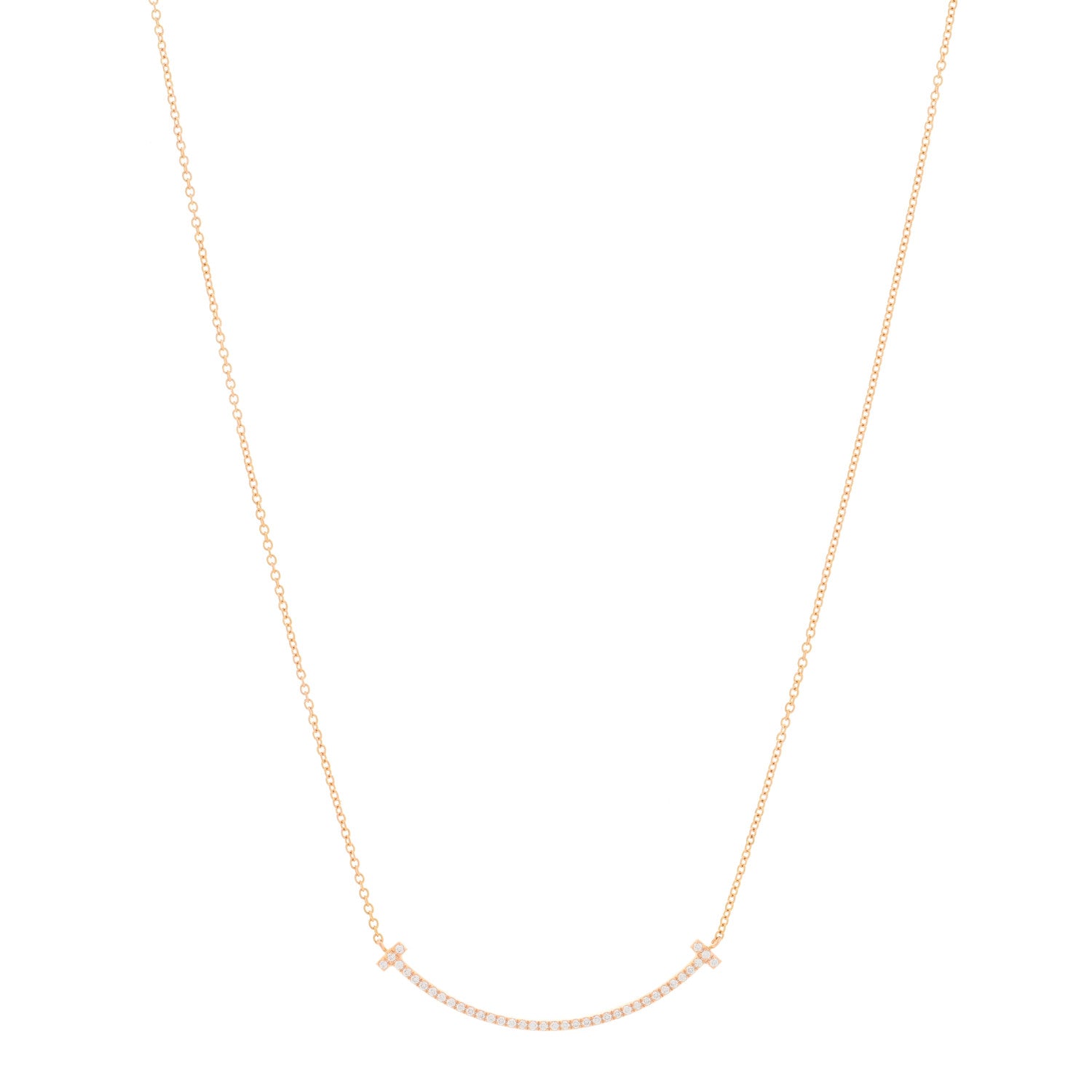 Tiffany 18K Rose Gold Diamond Small T Smile Pendant Necklace 1 of 4
