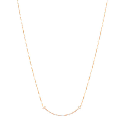 Tiffany 18K Rose Gold Diamond Small T Smile Pendant Necklace 1 of 4