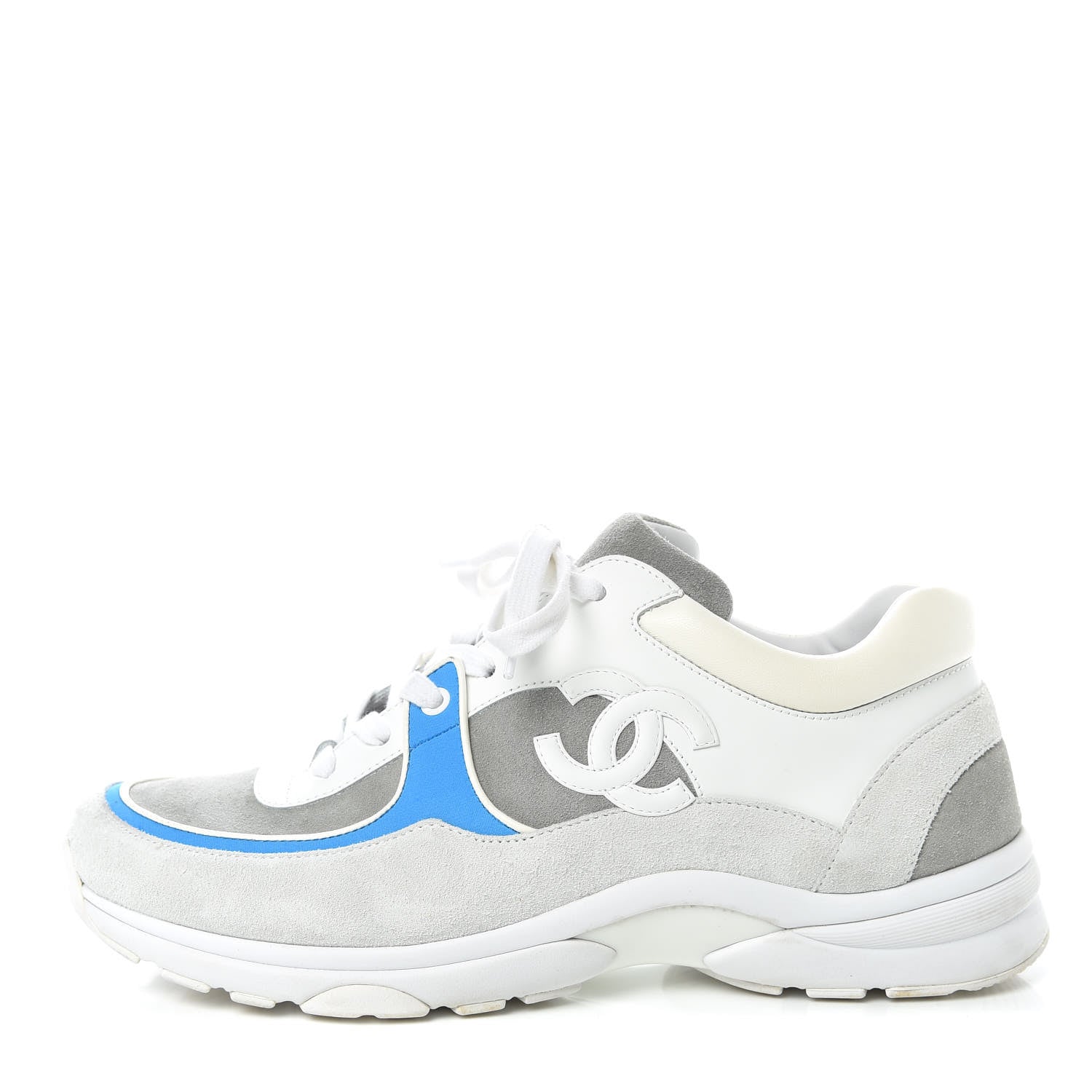 Chanel Suede Calfskin Mens CC Sneakers 43 White Grey Blue 1 of 12