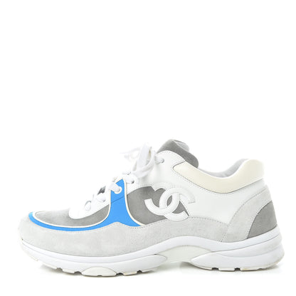 Chanel Suede Calfskin Mens CC Sneakers 43 White Grey Blue 1 of 12