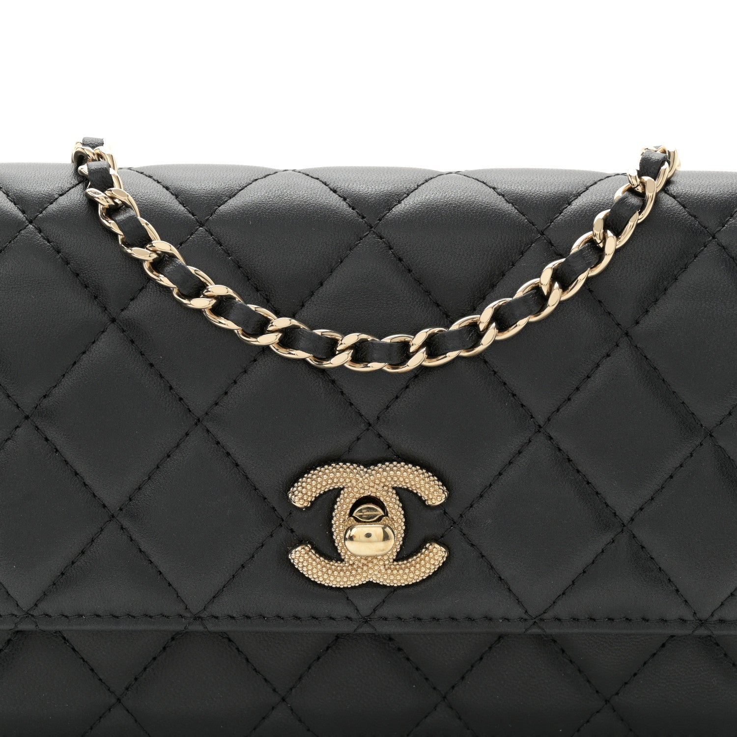 Chanel Lambskin Quilted Strass Studded CC Wallet on Chain WOC Black 9 of 12