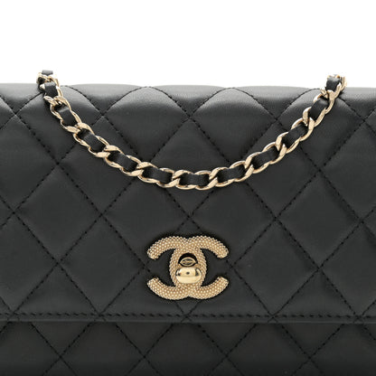 Chanel Lambskin Quilted Strass Studded CC Wallet on Chain WOC Black 9 of 12