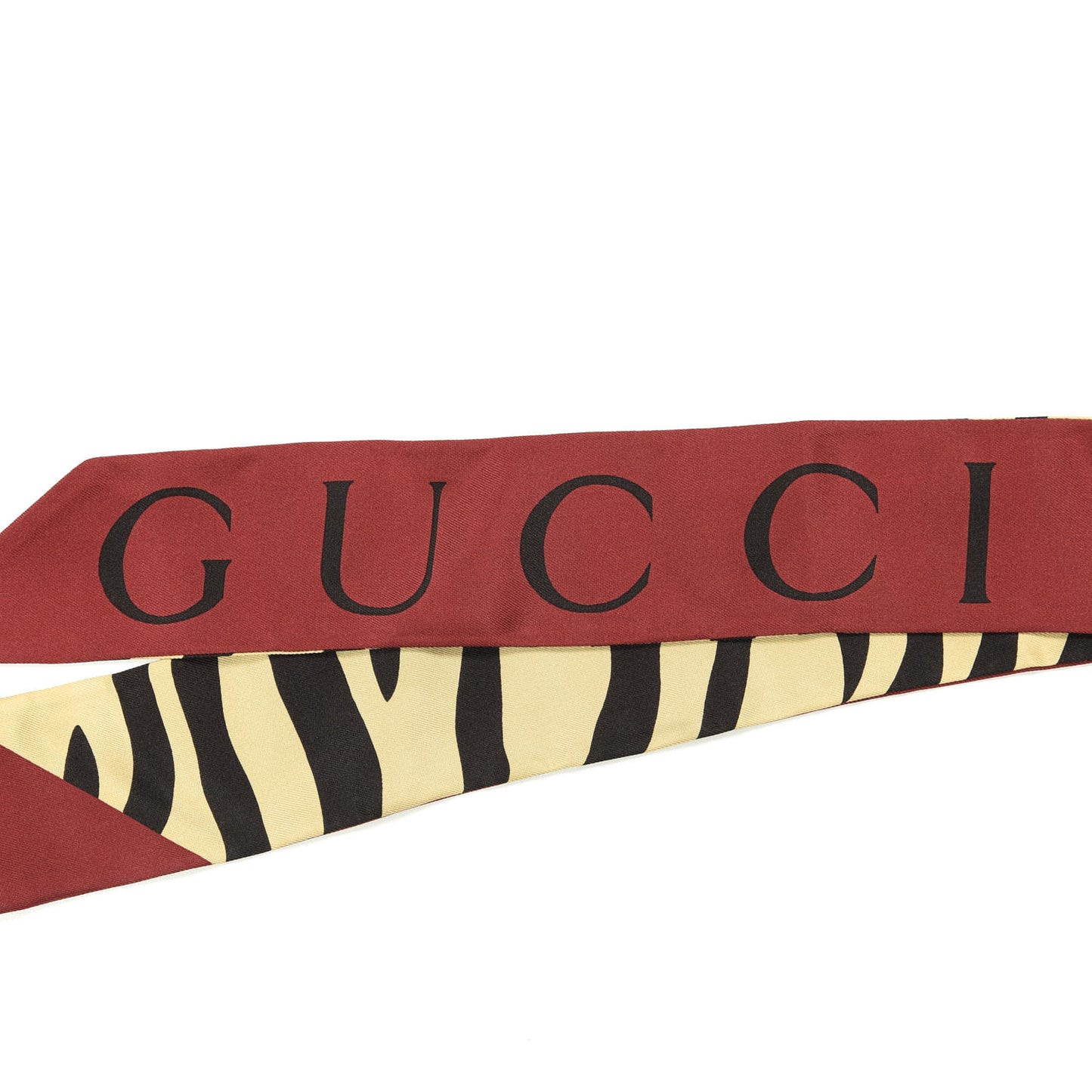 Silk Twill Tiger Print Logo Neck Bow Scarf Yellow Red