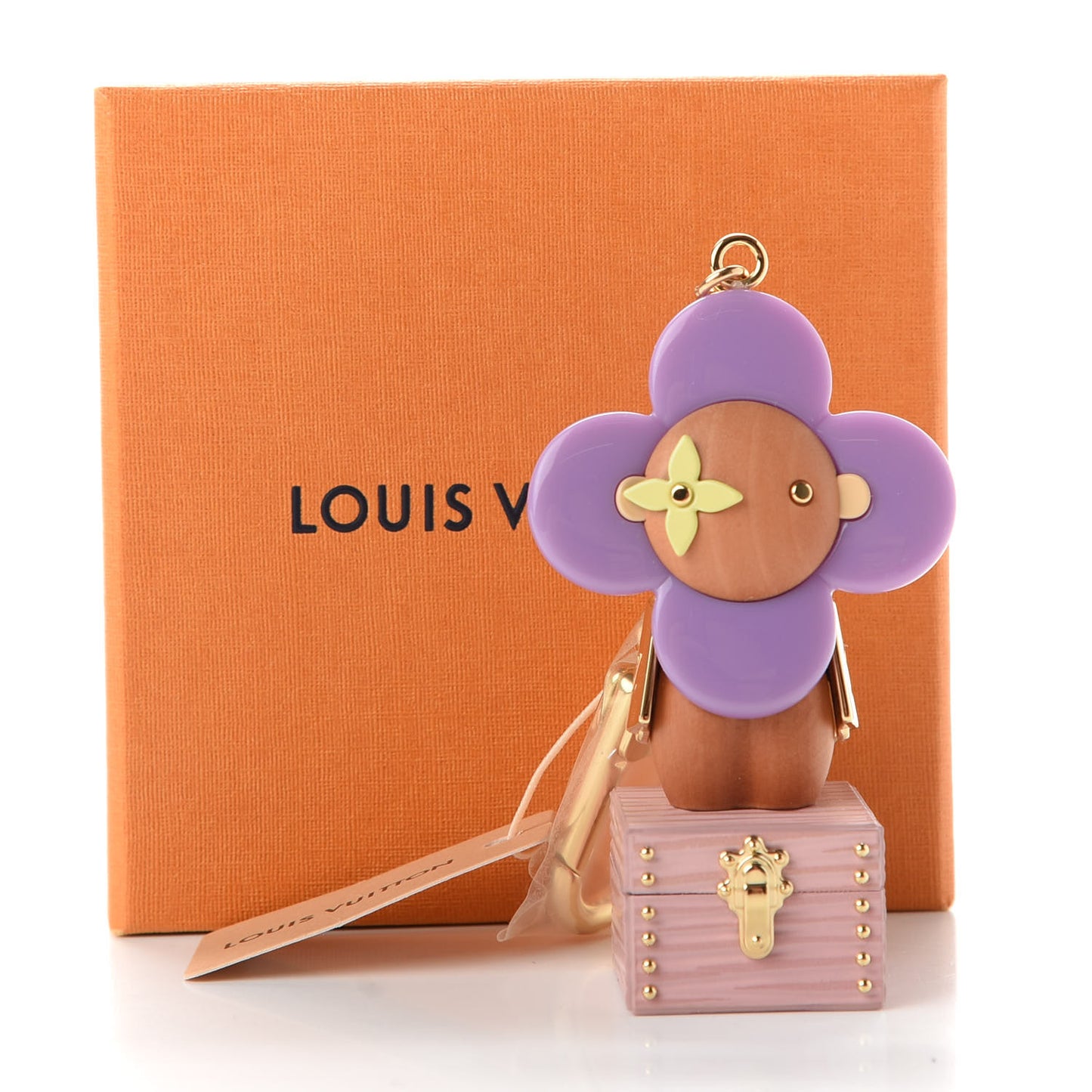 Resin Wood Vivienne Trunk Bag Charm Key Holder Pink