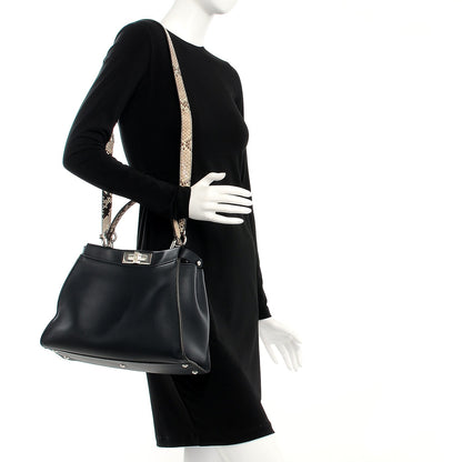 Fendi Vitello Seta Snakeskin Shiny Nappa Monster Eyes Medium Peekaboo Iconic Satchel Blue Notte Roccia 2 of 8