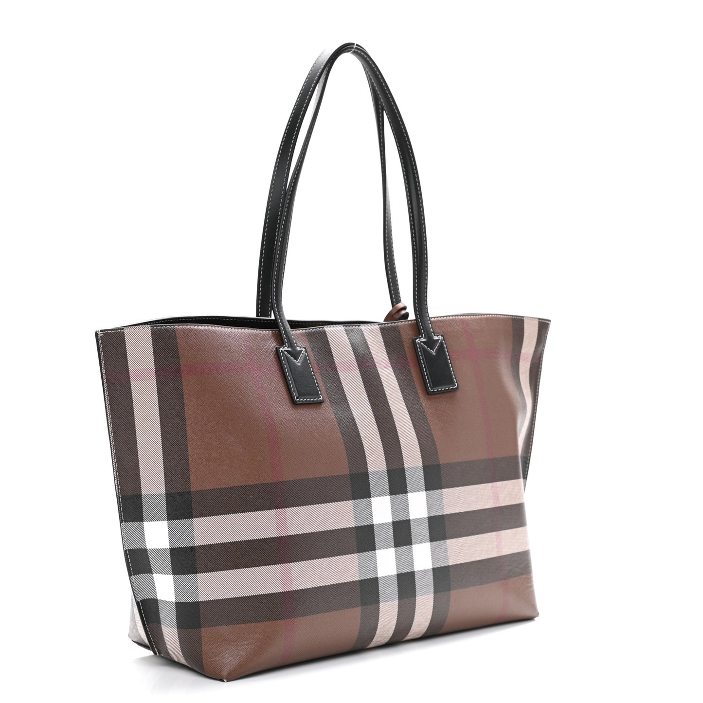 E-Canvas Check Medium Tote Dark Birch Brown