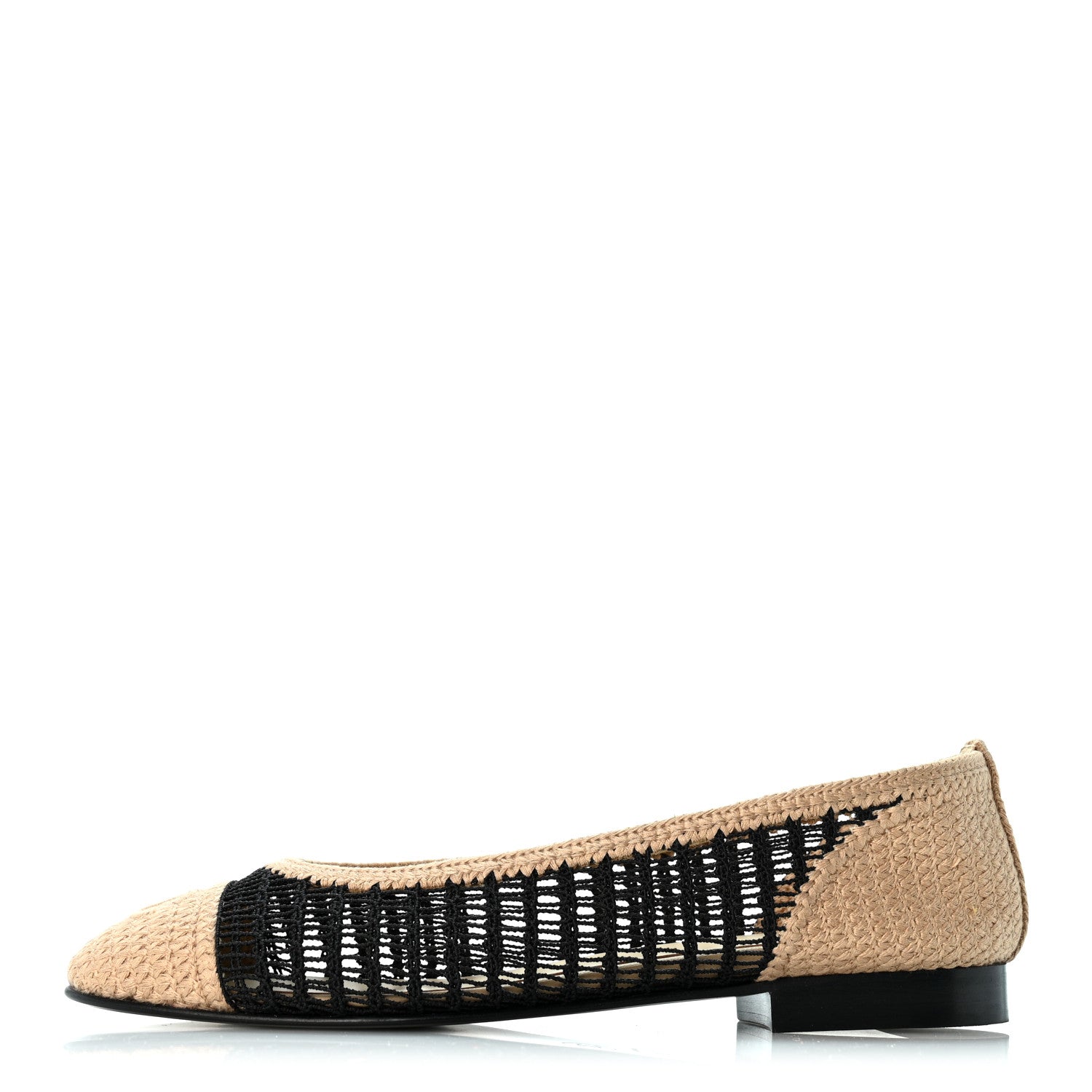 Chanel Raffia Cap Toe Ballerina Flats 39 Black Beige 1 of 9
