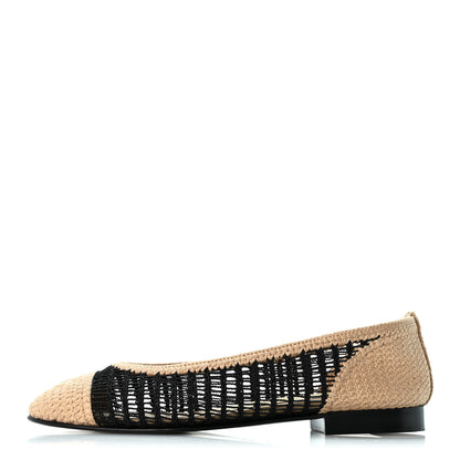 Chanel Raffia Cap Toe Ballerina Flats 39 Black Beige 1 of 9
