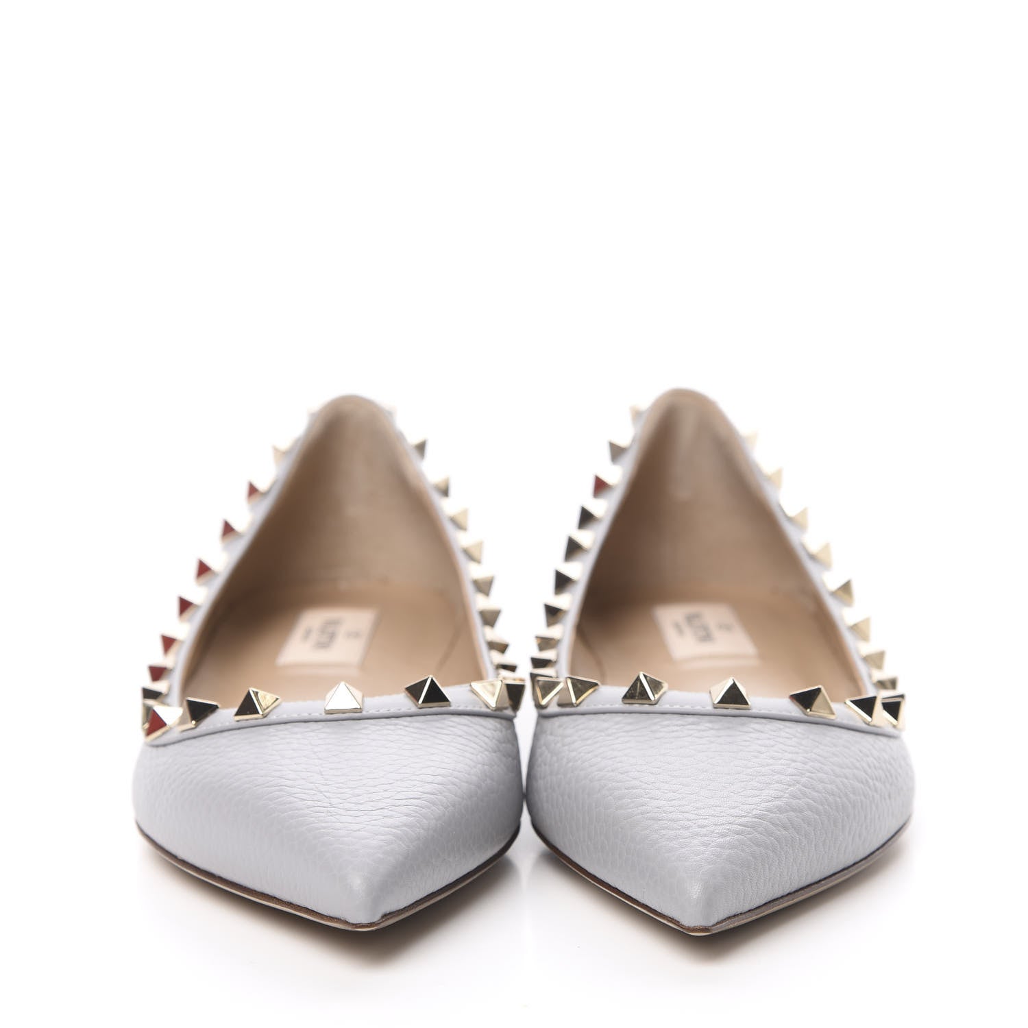 Valentino Garavani Pebbled Calfskin Rockstud Ballerina Flats 37.5 Pastel Grey 2 of 8