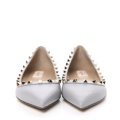 Valentino Garavani Pebbled Calfskin Rockstud Ballerina Flats 37.5 Pastel Grey 2 of 8