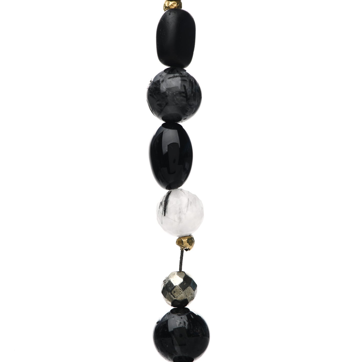 18K Yellow Gold Quartz Black Onyx Pyrite Signature Bead Toggle Necklace