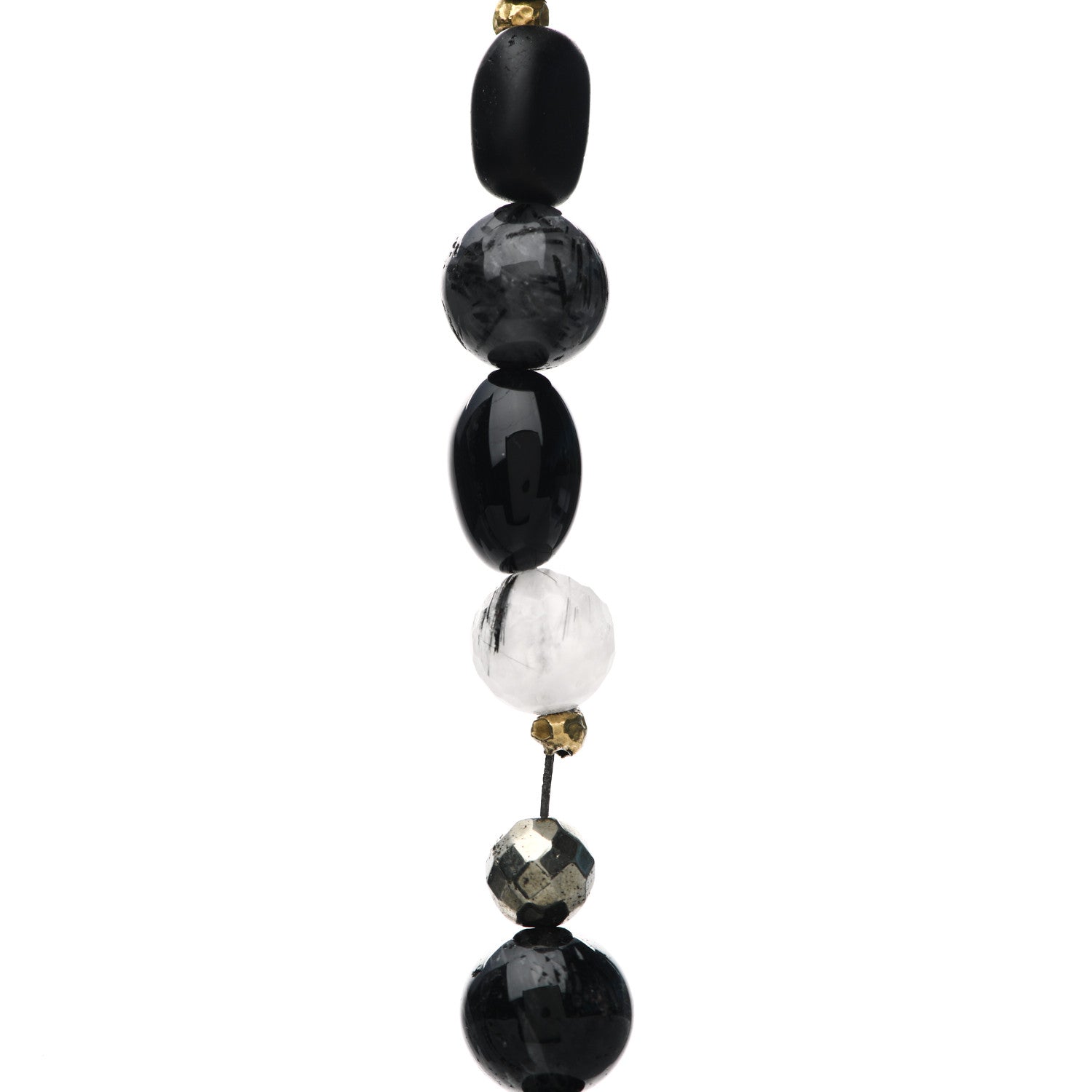 David Yurman 18K Yellow Gold Quartz Black Onyx Pyrite Signature Bead Toggle Necklace 5 of 6