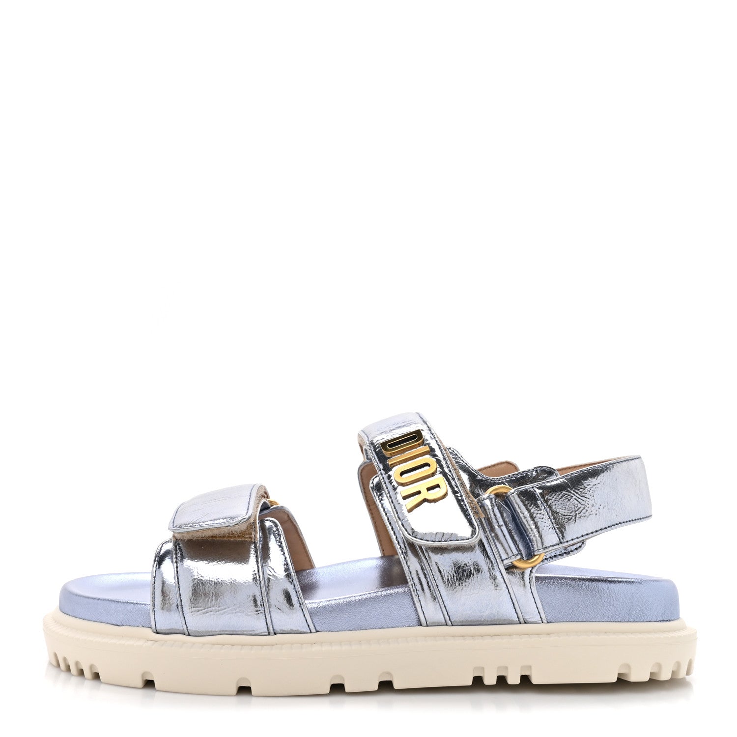 Christian Dior Laminated Crinkled Calfskin Dioract Sandals 35 Indigo Metal 1 of 12