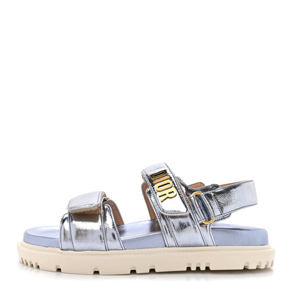 Christian Dior Laminated Crinkled Calfskin Dioract Sandals 35 Indigo Metal 1 of 12