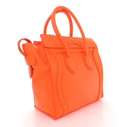 Celine Drummed Calfskin Micro Luggage Fluo Orange 3 of 13