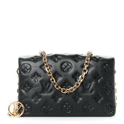 Louis Vuitton Lambskin Embossed Monogram Pochette Coussin Black 1 of 10