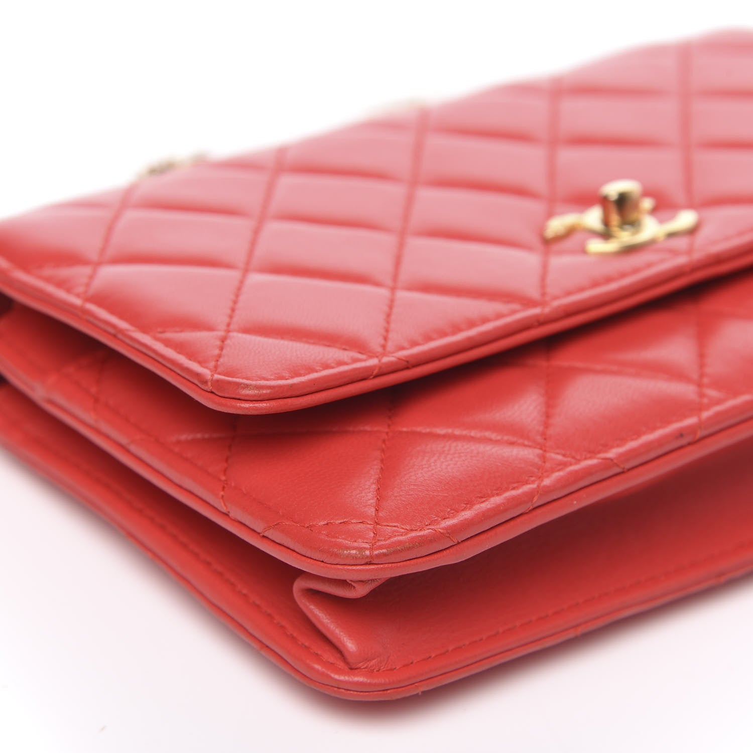 Chanel Lambskin Quilted CC Pearl Crush Wallet on Chain WOC Red 12 of 14
