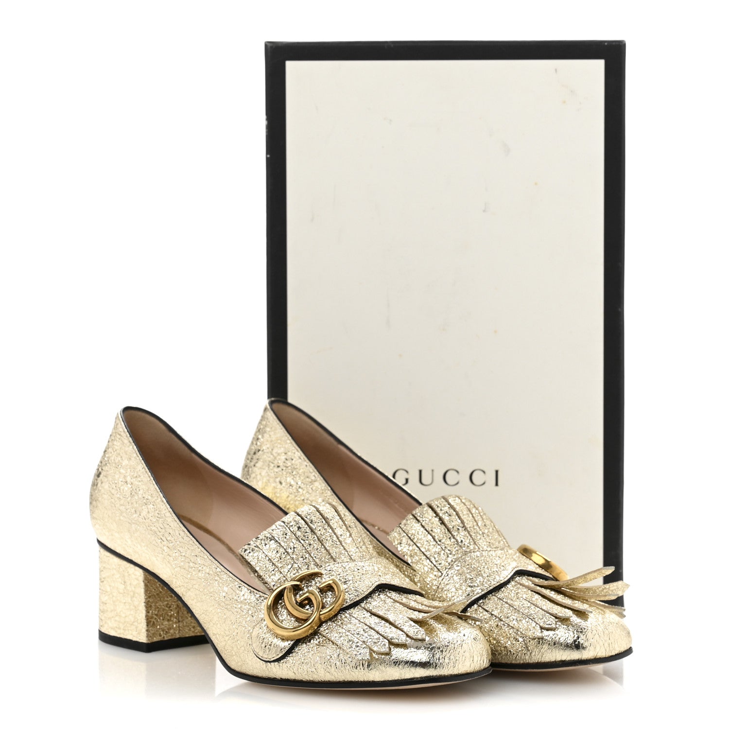 Gucci Galassia GG Marmont Fringe 50mm Loafer Pumps 39 Platino