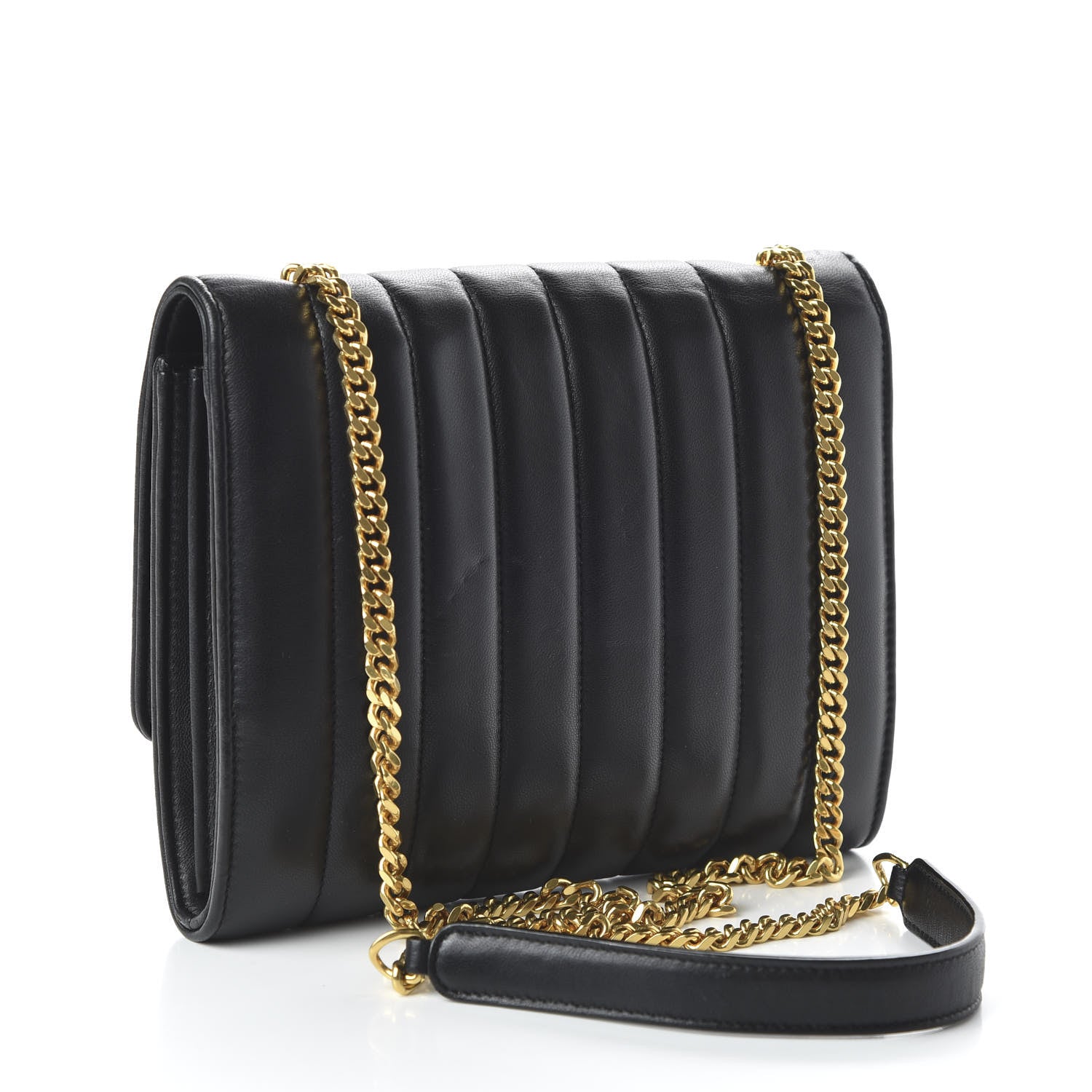 Saint Laurent Lambskin Matelasse Monogram Vicky Chain Wallet Black 3 of 10