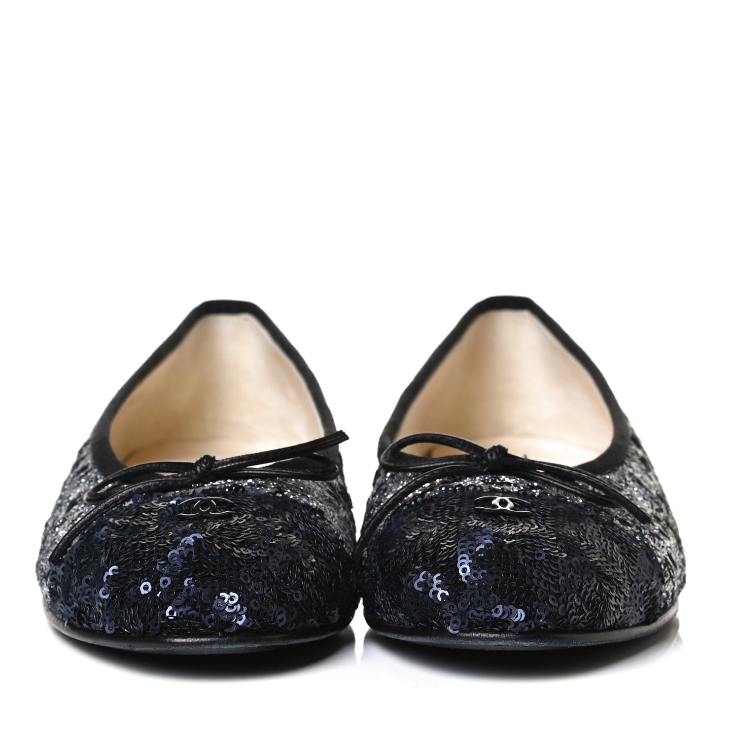 Tweed Sequin Cap Toe Ballerina Flats 37.5 Black Blue