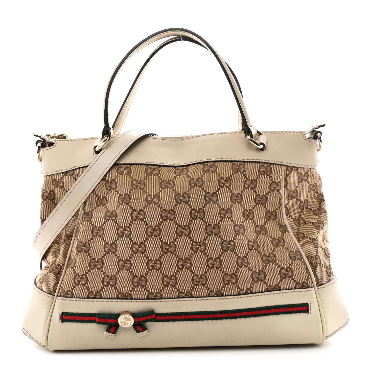 Gucci Monogram Web Mayfair Top Handle Satchel Beige 1 of 15