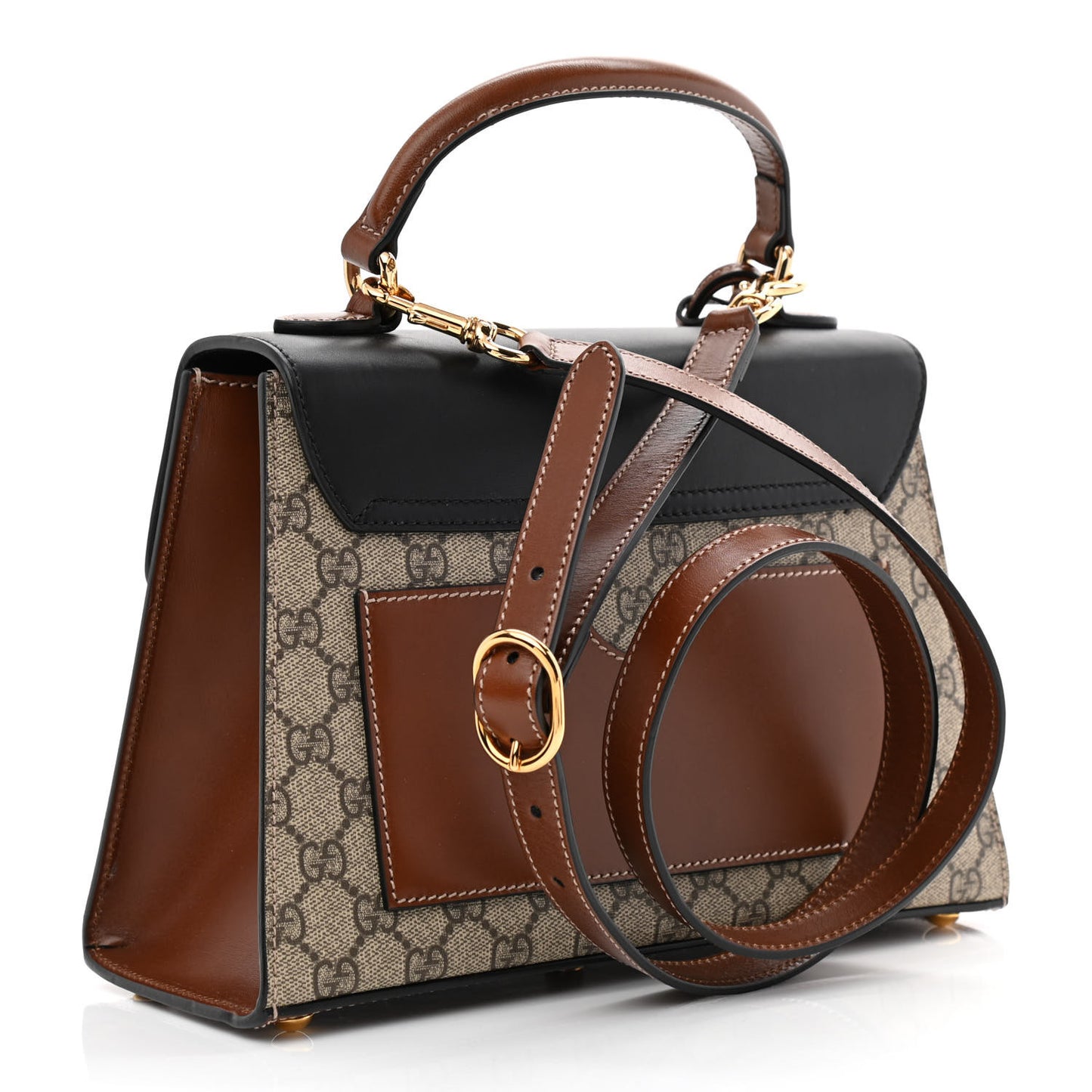 GG Supreme Monogram Calfskin Small Padlock Top Handle Bag Beige Black Cuir