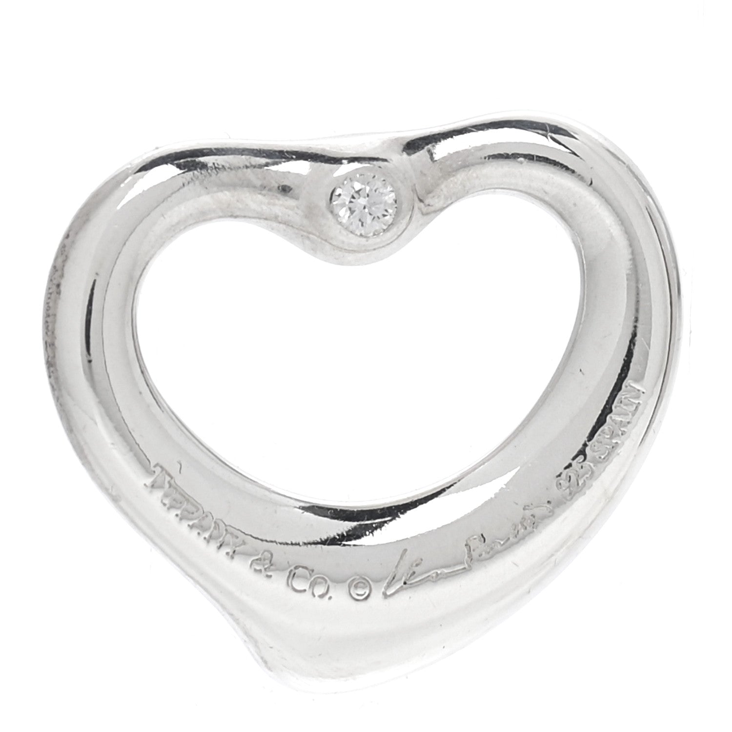 Tiffany Sterling Silver Diamond Small Elsa Peretti Open Heart Charm 2 of 4