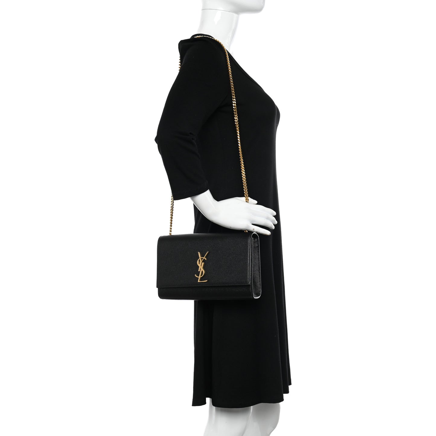 SAINT LAURENT Grain De Poudre Medium Classic Monogram Kate Satchel Black