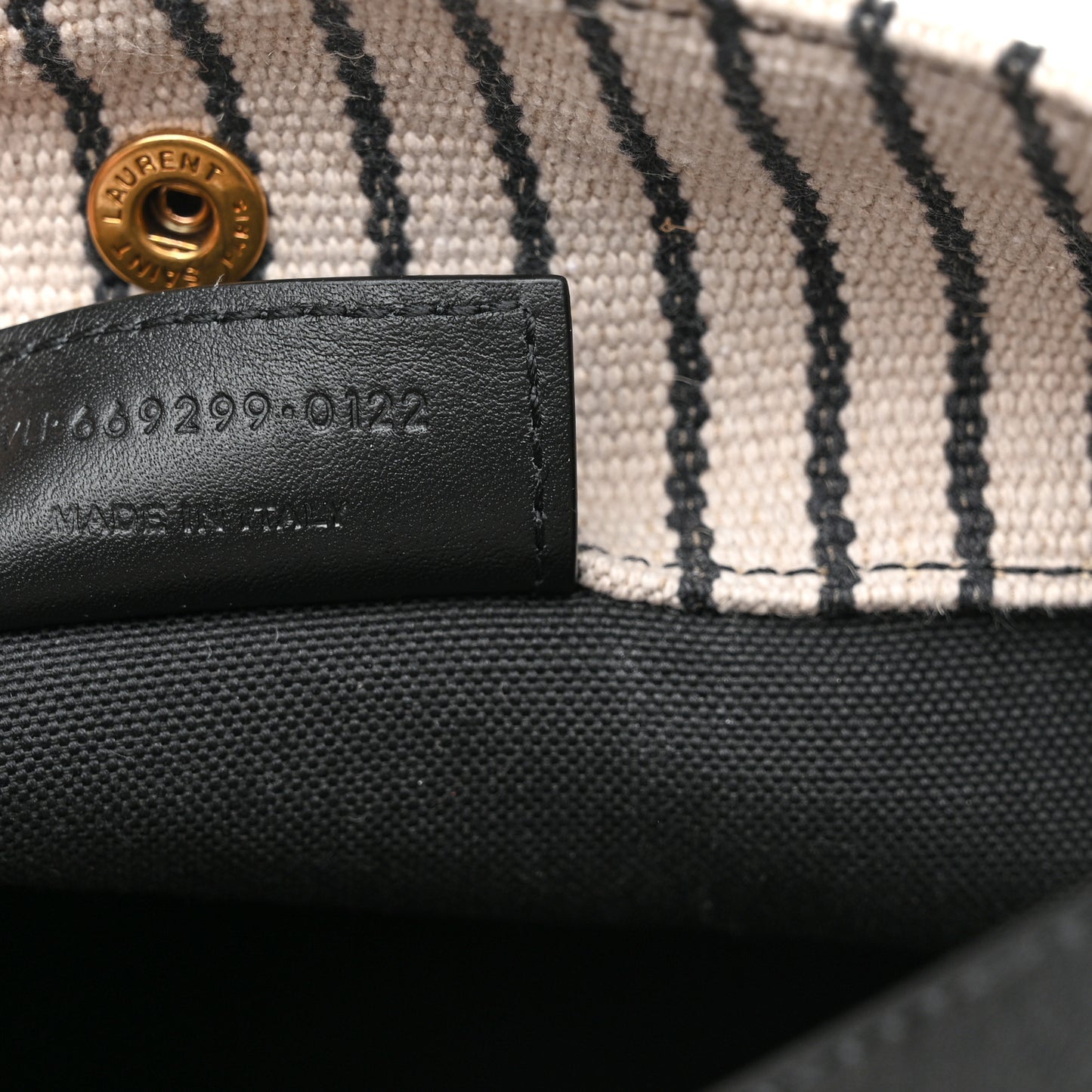 Linen Calfskin Striped Rive Gauche Bucket Bag Grey Cream Black