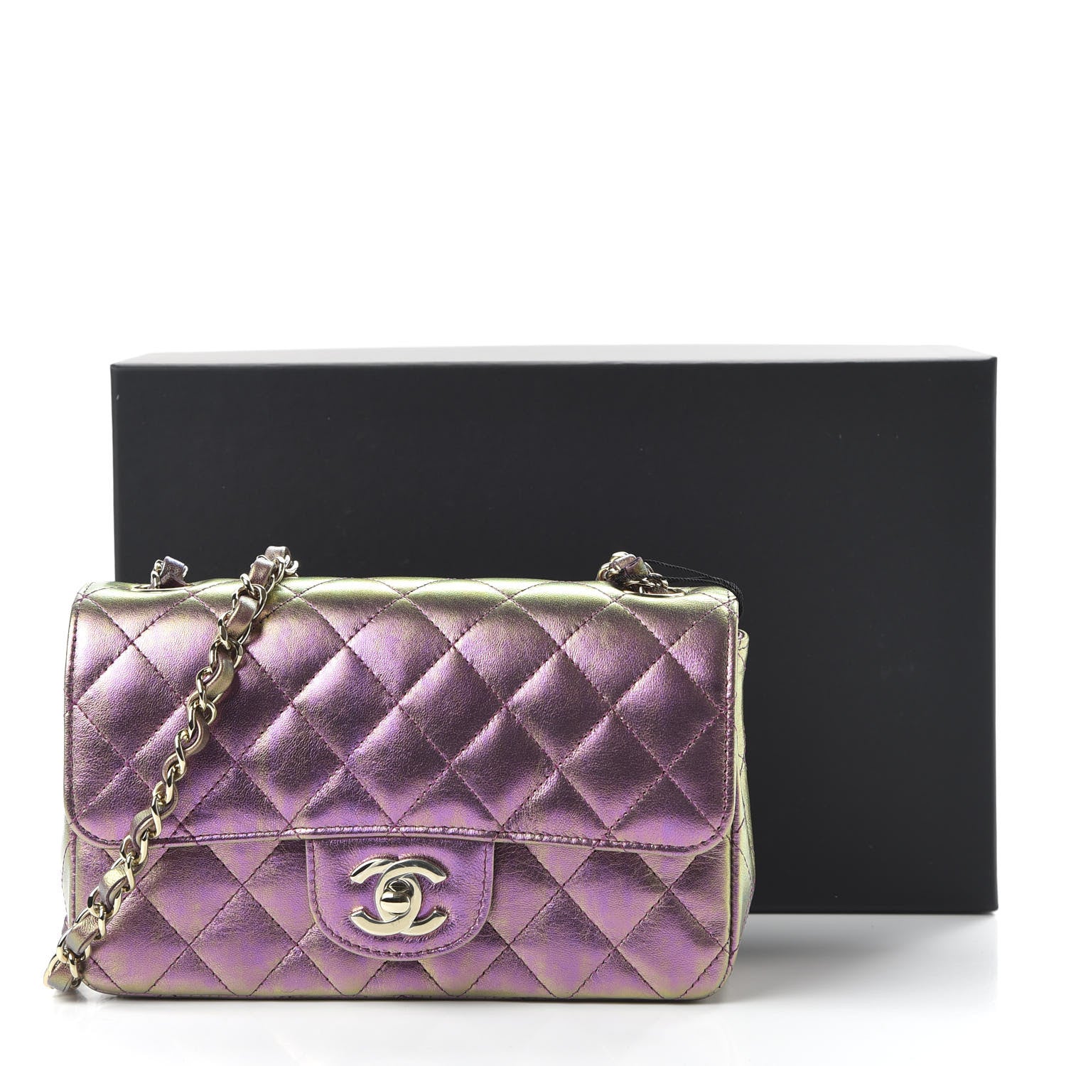 Chanel Iridescent Lambskin Quilted Mini Rectangular Flap Purple 11 of 11