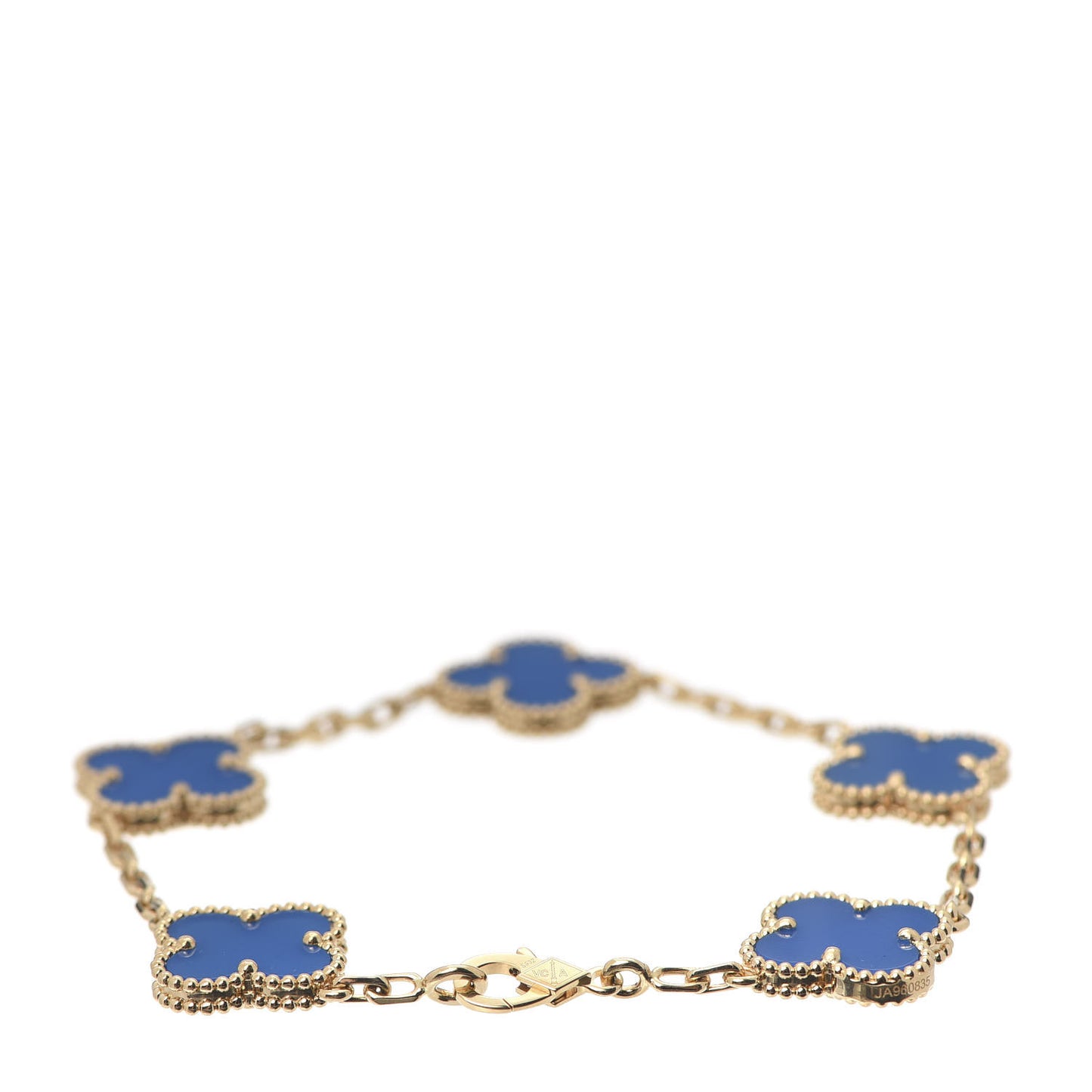 18K Yellow Gold Blue Agate 5 Motifs Vintage Alhambra Bracelet