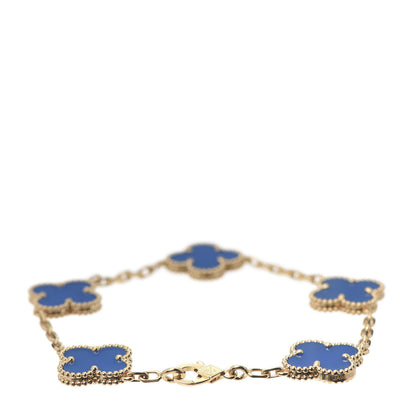 Van Cleef & Arpels 18K Yellow Gold Blue Agate 5 Motifs Vintage Alhambra Bracelet 3 of 7