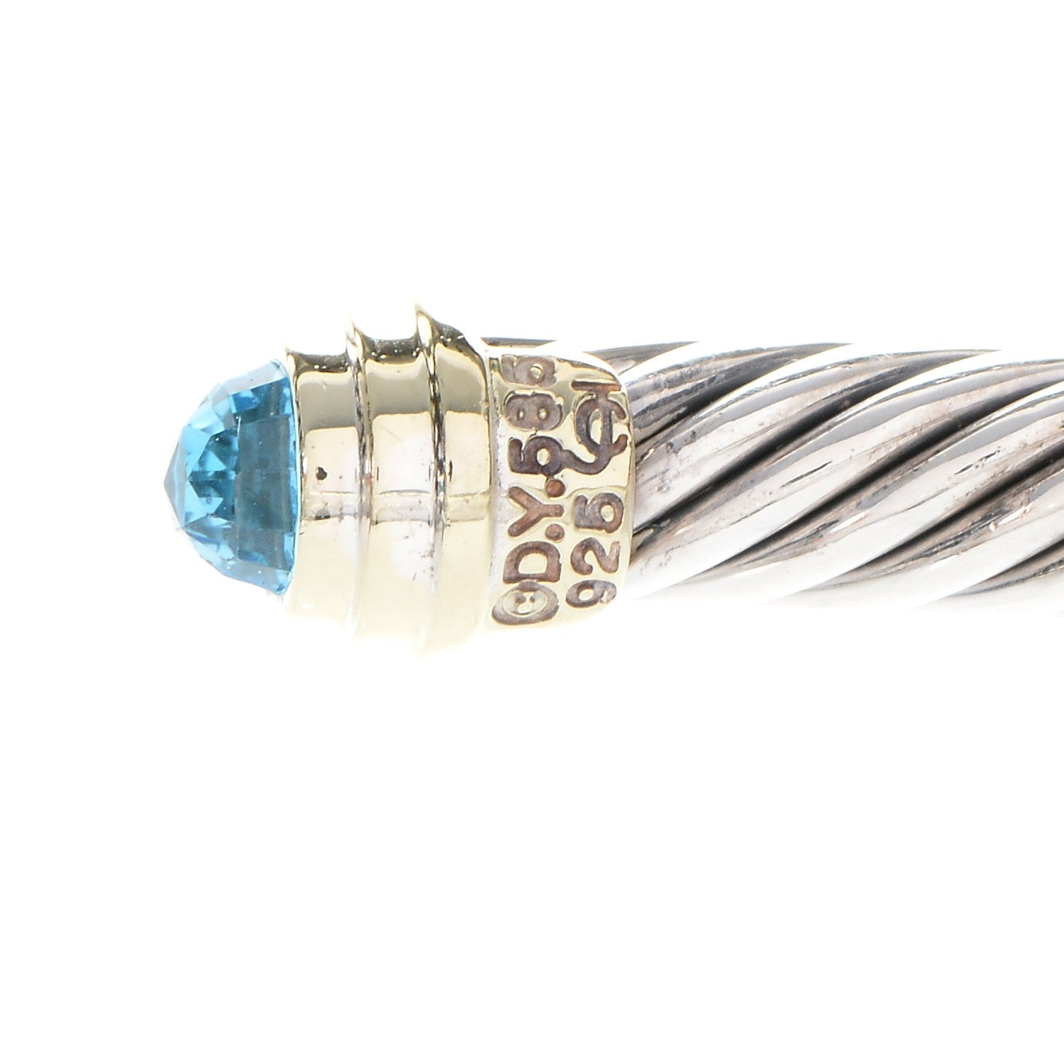 David Yurman Sterling Silver 14K Yellow Gold Blue Topaz 5mm Cable Classics Petite Color Bracelet 5 of 5